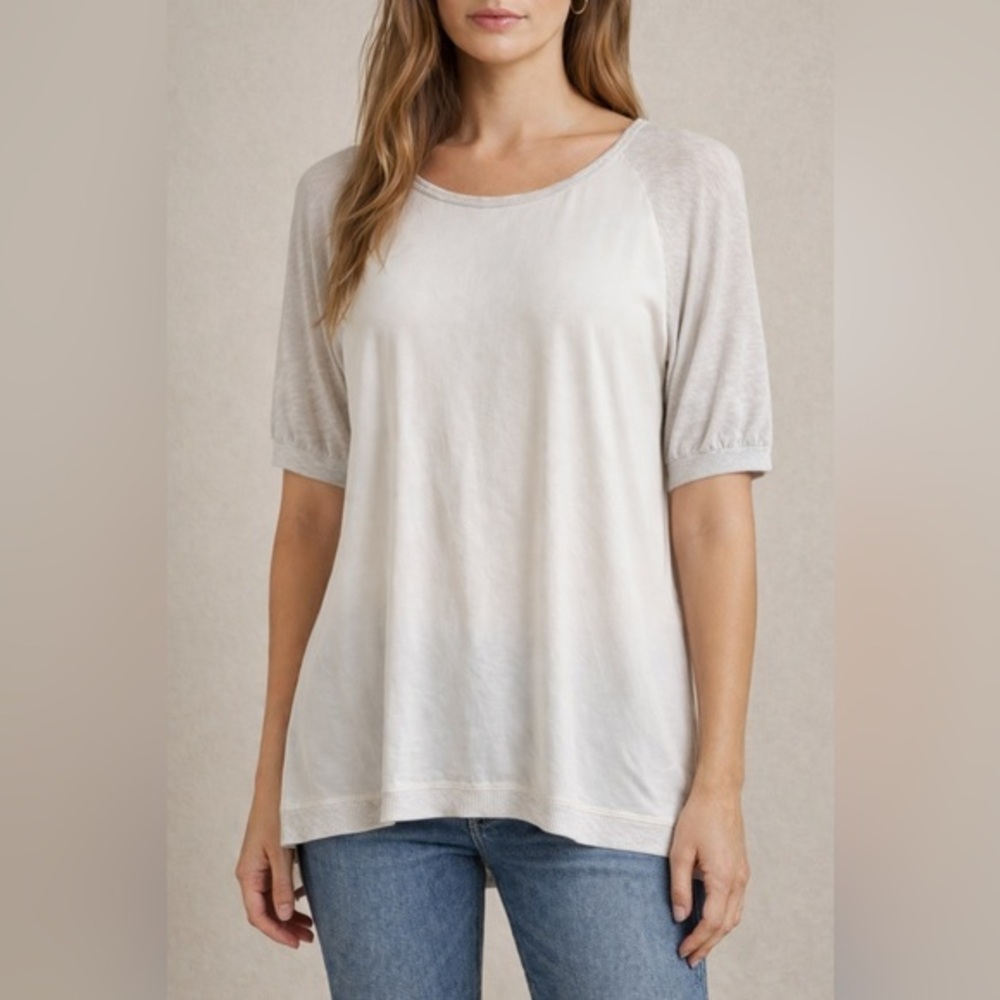 Pete & Greta ivory silk mixed media tunic top